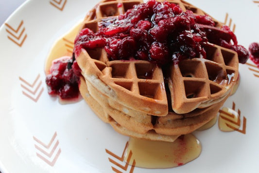 Apple Cider Waffles with Maple Cranberry Compote