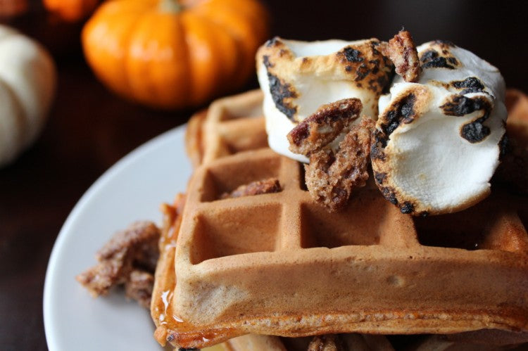 Sweet Potato Waffles with Candied Pecans