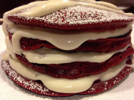Red Velvet Pancakes w/ Cream Cheese Frosting